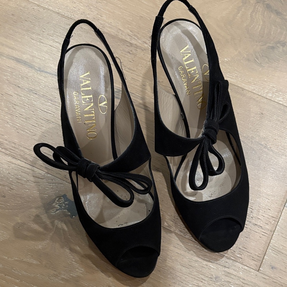 Valentino Black Slingback Heels with Bow